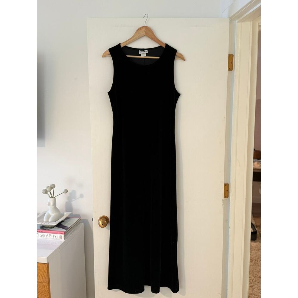 Vintage Black Velvet Maxi Dress 🖤 Minimalist 90s Sleeveless Column Dress‎